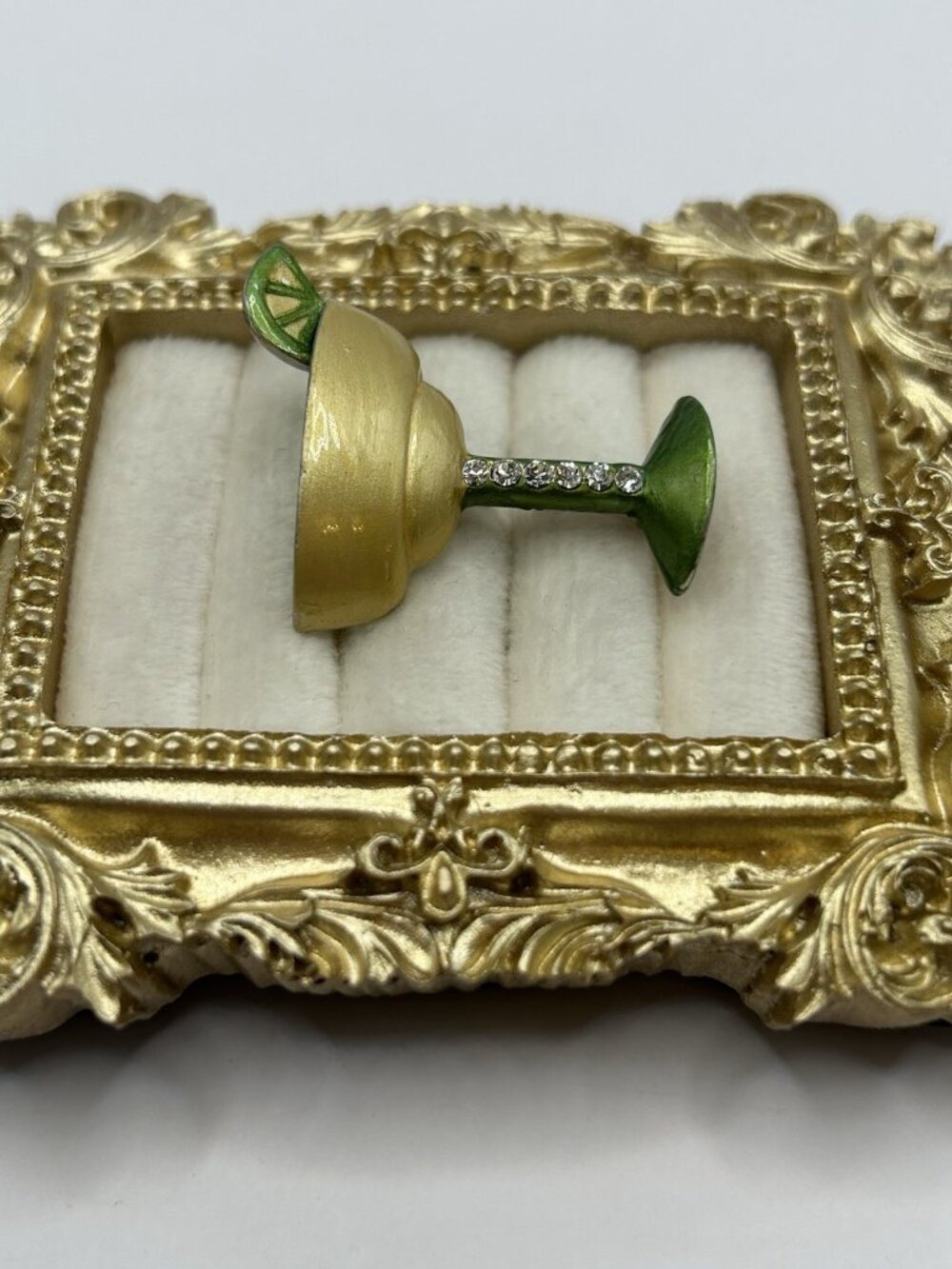 Vintage Margarita Cocktail Brooch Pin Enamel Rhinestone Lime Drink Barware Gift - Picture 3 of 9